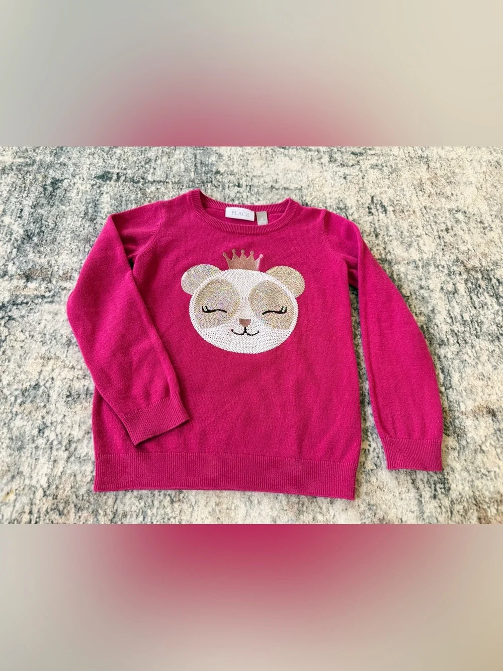 Children's Place Girls Pink Sweater with Sequin Bear 5T